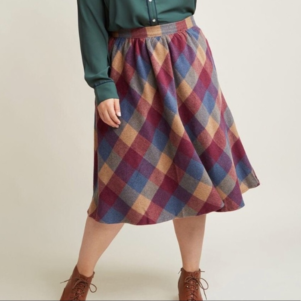 Modcloth Multicolor Plaid Midi Skirt